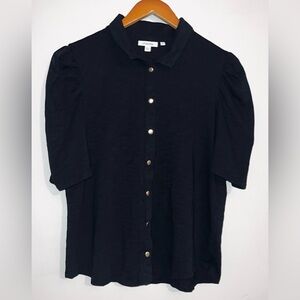 Chico’s Button Front Puff Sleeves Henley Top Shirt Sz XL